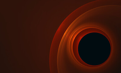 Mystic black burrow in solar orange golden red fiery system. Gradient of hot shimmering hues. 3d rings with hazy membrane. Black circle as eclipse, core or portal into far infinity of dark space.  - 487216111