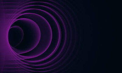 Gradient neon purple violet helix tunnel fades in black space. Echo, sound speed, wave radiance, vibration flow concept. Digital 3d artwork. Great as cover print for electronics, decoration, element. - 487216121