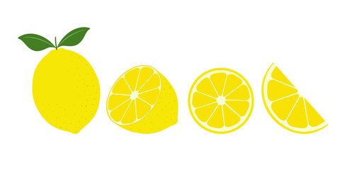 Set of fresh lemones. Lemon fruit isolated on white background. Vector illustration for design and print