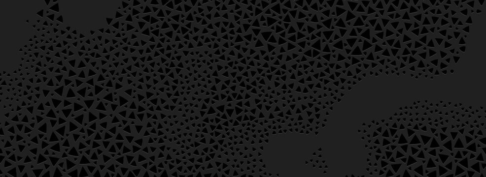 Geometric abstract 3d pattern of triangles, original embossed black background, unique grunge texture for banner, design for cover, wallpaper, website, flyer, book, business card.