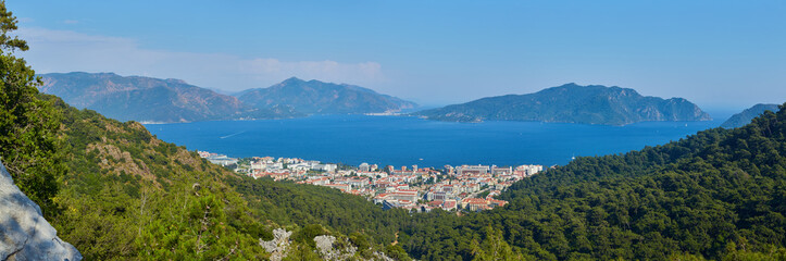 Naklejka na ściany i meble Amazing top view on Marmaris Turkey resort near the Mediterranean Sea.