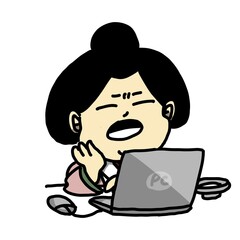 PCでネットサーフィンをする三人官女のイラスト