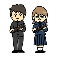 卒業証書を持った男女の生徒のイラスト