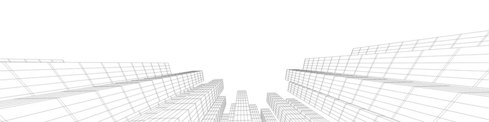 Abstract architectural background. Linear 3D illustration. Concept sketch. Vector