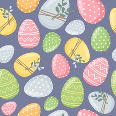 Easter vector pattern. Multicolored Easter eggs. Seamless pattern.