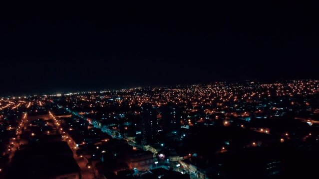 Night in the City lights fly horizon drone 4k aereal  - Argentina Buenos Aires La matanza