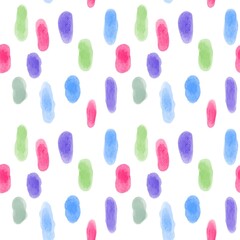 Seamless pattern with colorful watercolors strokes. Motley raster illustration isolated on white background. Cool hipster style for wrapping paper, wallpaper, textile print.