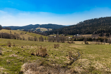 Beautiful landscape of mountains at sunny morning