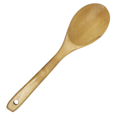 Wooden spoon with a hole for the strap on white background