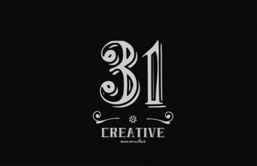 31 number logo icon with black and white colors. Creative vintage template for company adn business