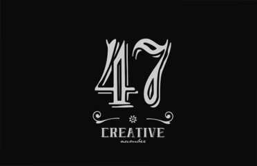 47 number logo icon with black and white colors. Creative vintage template for company adn business