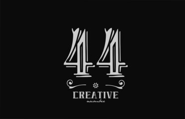 44 number logo icon with black and white colors. Creative vintage template for company adn business