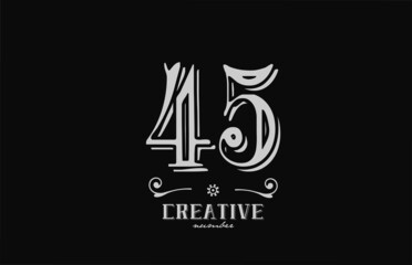 45 number logo icon with black and white colors. Creative vintage template for company adn business