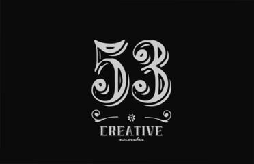 53 number logo icon with black and white colors. Creative vintage template for company adn business