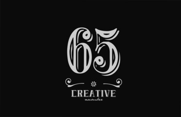 65 number logo icon with black and white colors. Creative vintage template for company adn business