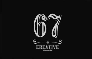 67 number logo icon with black and white colors. Creative vintage template for company adn business
