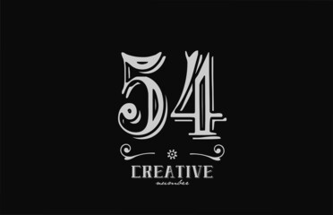 54 number logo icon with black and white colors. Creative vintage template for company adn business