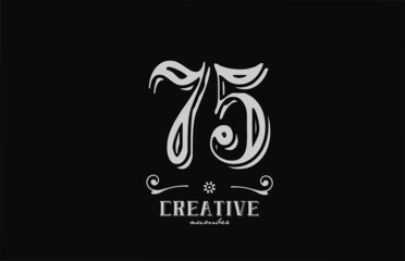 75 number logo icon with black and white colors. Creative vintage template for company adn business