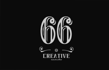 66 number logo icon with black and white colors. Creative vintage template for company adn business