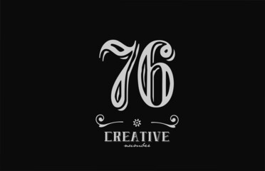 76 number logo icon with black and white colors. Creative vintage template for company adn business