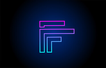 F alphabet letter logo design icon with line. Creative template for company and business in pink blue colors