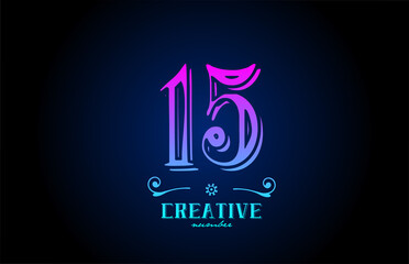 15 pink number logo icon design. Creative vintage template for business and company