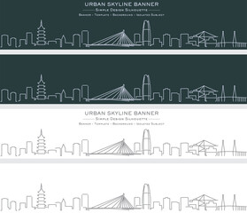 Naklejka premium Ningbo Single Line Skyline Profile Banner