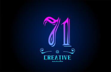 71 pink number logo icon design. Creative vintage template for business and company
