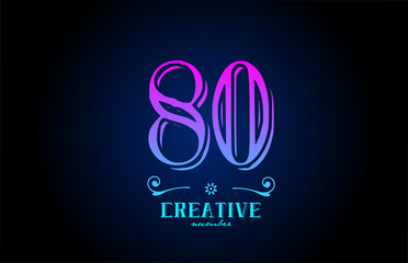 Naklejka premium 80 pink number logo icon design. Creative vintage template for business and company