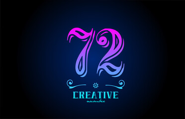 72 pink number logo icon design. Creative vintage template for business and company