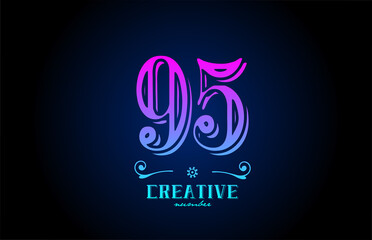 95 pink number logo icon design. Creative vintage template for business and company