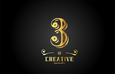 Obraz premium 3 gold number logo icon design. Creative template for company and business