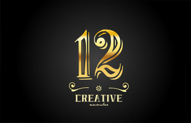 12 gold number logo icon design. Creative template for company and business