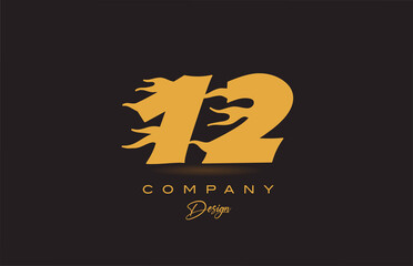 12 yellow number icon logo design. Creative template for business and company