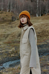 woman in the autumn forest walk fresh air travel landscape