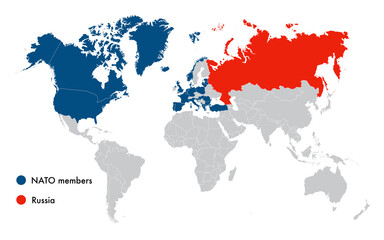 World map of NATO allies and Russia