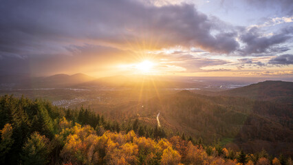 Breathtaking sunset over the Murg Valley in the Northern Black Forest
