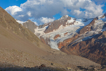 Vallelunga glacier panorama at sunset, Vallelunga, Alto Adige - Sudtirol, Italy. Popular mountain for climbers