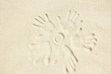 A drawing on the sand by the sea travel background