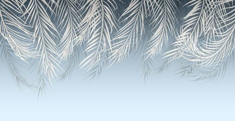 Luxury floral blue background with palm leaves. Botanical banner for design decoration, decor, web, wallpaper, textile