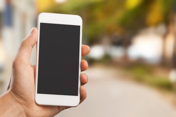 Hand with smartphone with empty blank screen