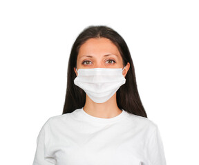Young woman in a medical mask. Isolated on white background