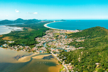 aerial photo with drone of mozambique beach, barra da lagoon and conceição lagoon in the...