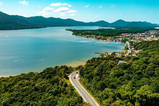 aerial photo with drone of Lagoa da Concei&ccedil;&atilde;o in the afternoon in Florian&oacute;polis Santa Catarina Brazil