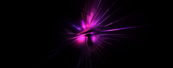 Futuristic lens flare. Light explosion star with glowing particles and lines. Beautiful abstract rays background.