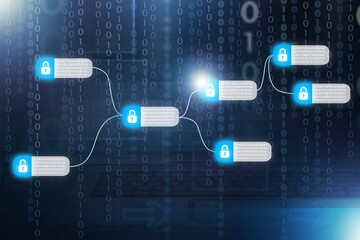 Digital padlock icon, cyber security network and data protection technology on virtual screen.