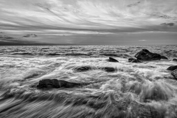 Fototapeta na wymiar Landscape Ocean Seascape Black And White High Resolution Image