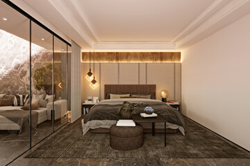 3d render of hotel room