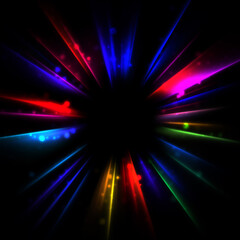 Obraz premium Pretty background of crossing beams of light and glowing particles. Wallpaper of vibrant colorful lights. Shinny light display.