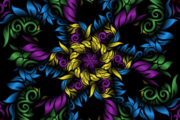 seamless colourful caleidoscope gradient flower art pattern of indonesian traditional tenun batik ethnic dayak ornament for wallpaper ads background sticker or clothing